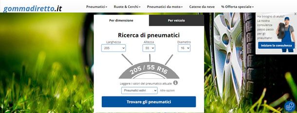 Gommadiretto sito per comprare gomme auto