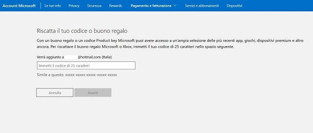 Riscattare codice Xbox da browser