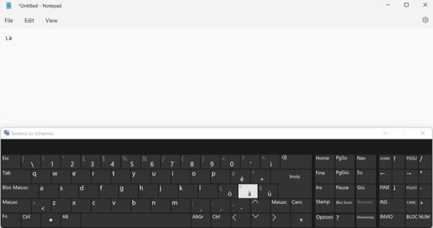 Accentare lettere da tastiera virtuale Windows
