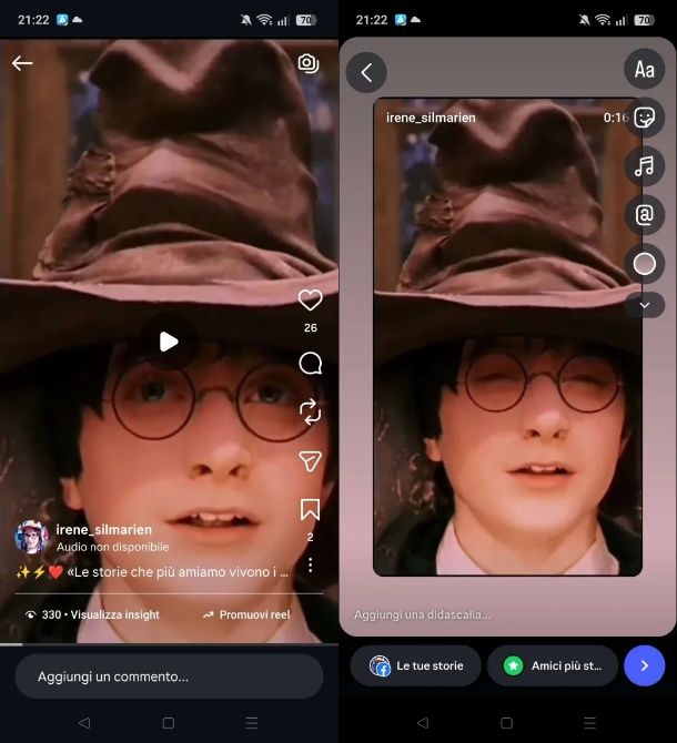 Come condividere un proprio Reel nelle storie