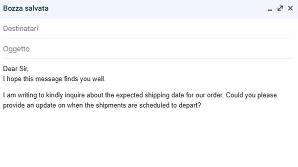Corpo del messaggio mail formale inglese