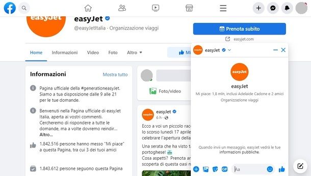 easyJet pagina Facebook PC