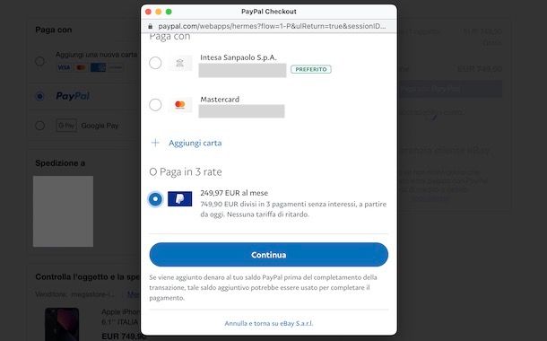 Pagamento in 3 rate PayPal da computer