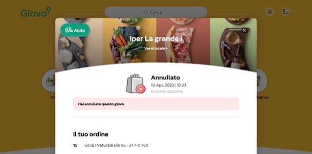 Come annullare ordine Glovo da computer