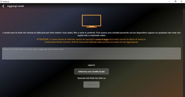 aggiungi canali su Veezie