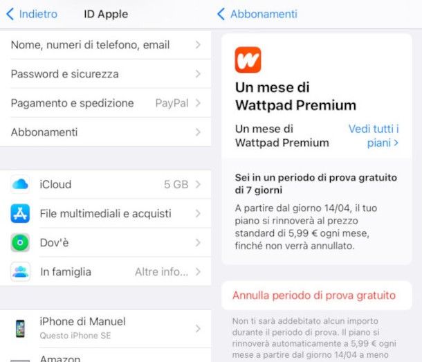 disattivazione account Wattpad da app iPhone