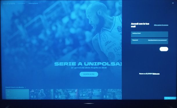 accesso sito Eleven Sports da browser per Smart TV