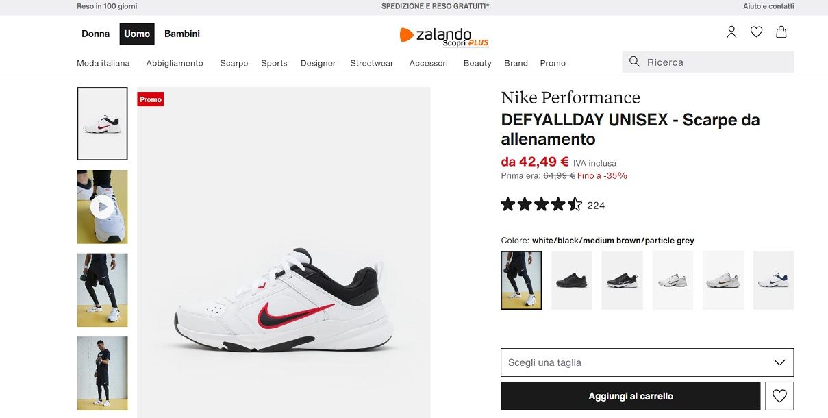 Lista scarpe Nike sul sito Zalando