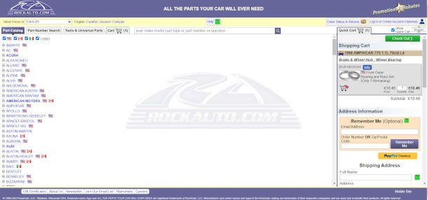 pagina principale sito RockAuto