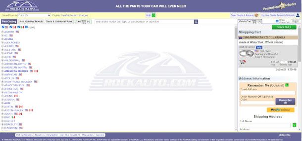 pagina principale sito RockAuto