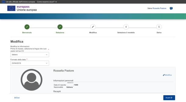 CV Europass modifica