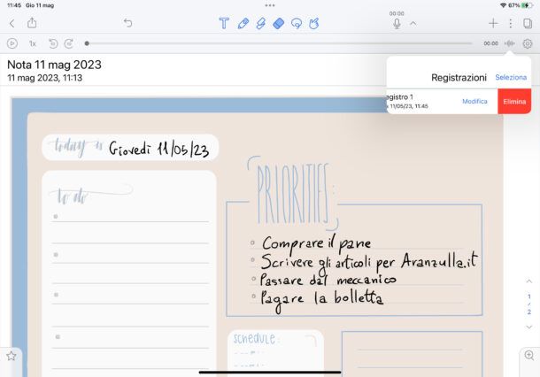 Cancellare registrazioni vocali su Notability