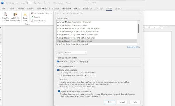 utilizzo Zotero su Word
