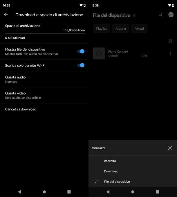 Riproduzione file del dispositivo su YouTube Music