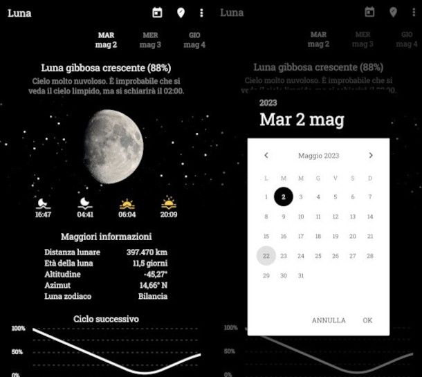 schermate app My Moon Phase