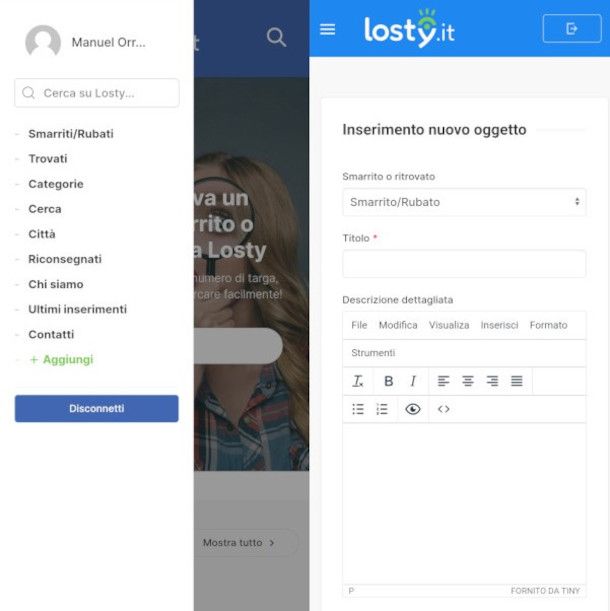 pubblicazione annuncio app Losty