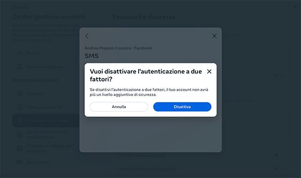 Come togliere autenticazione a due fattori Facebook