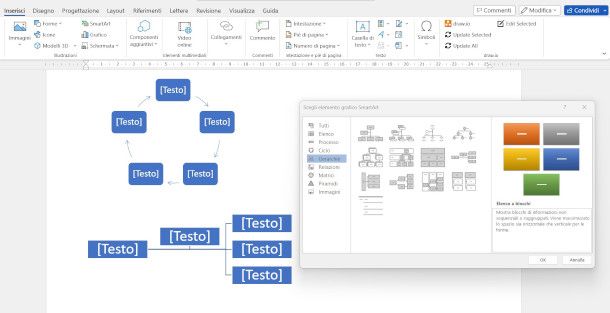 creare mappa concettuale su Word con Smart Art