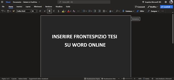 Inserire frontespizio Word Online
