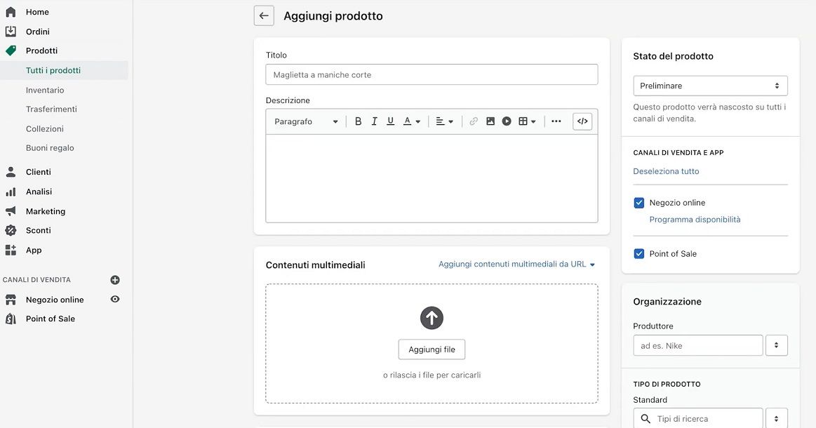 Come vendere un prodotto su Shopify dalla tabella di controllo