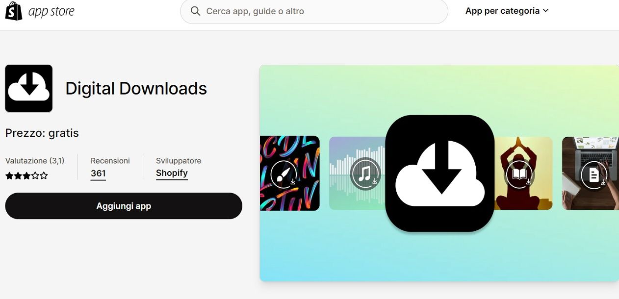 App Digital Downloads di Shopify per vendere prodotti digitali