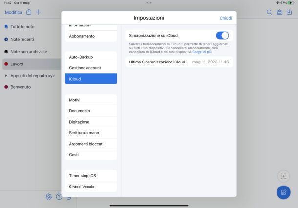Sincronizzazione iCloud Notability