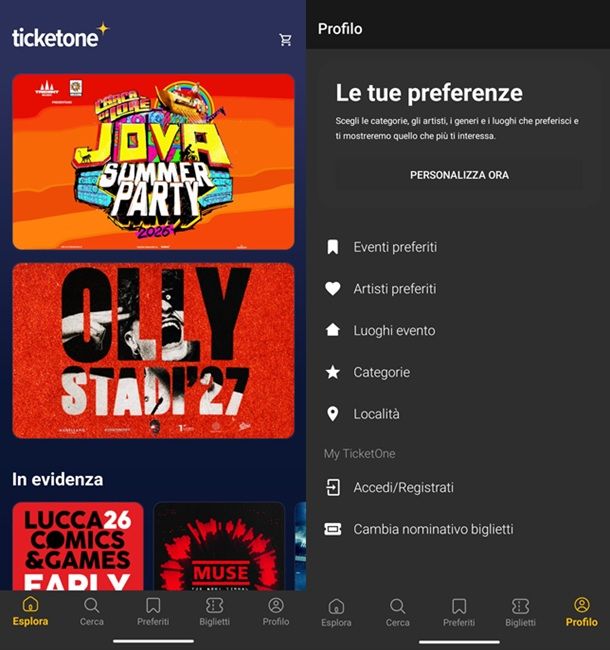 Come cambiare nome sul biglietto TicketOne da smartphone