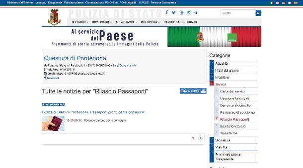 Questura di Pordenone, rilascio passaporti