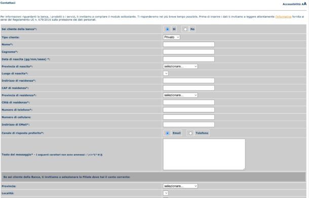 Modulo online per contattare BPM