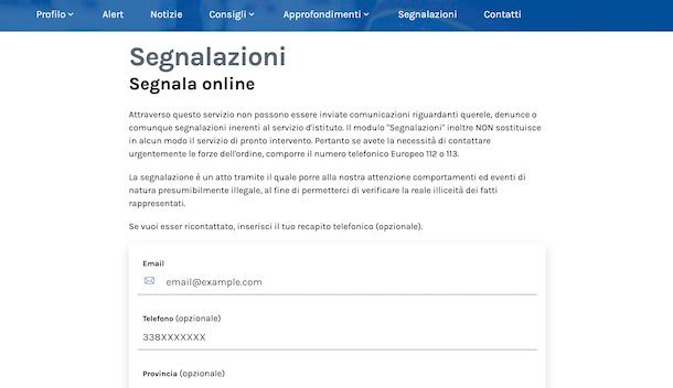 Segnalazione truffa online