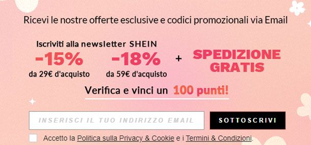 coupon per iscrizione a newsletter SHEIN