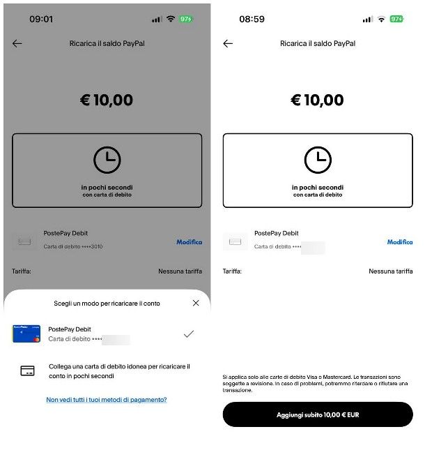Come caricare soldi da Postepay a PayPal: Postepay debit