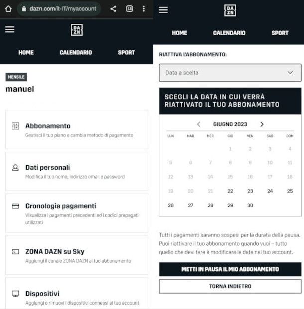 sospensione DAZN da browser smartphone