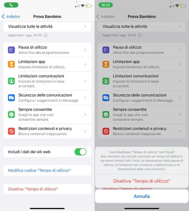 Disattivare Tempo di utilizzo iOS