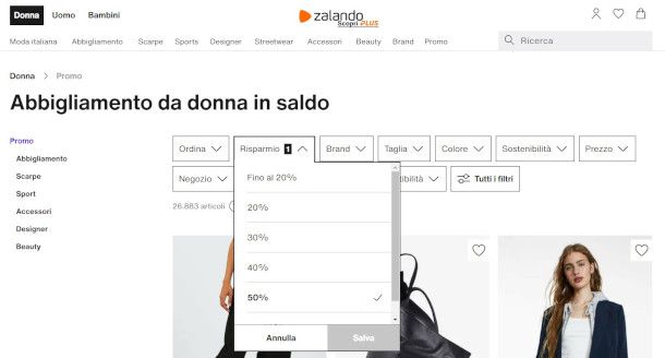 sezione Promo sito Zalando