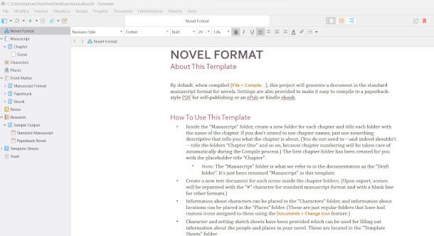 interfaccia Scrivener