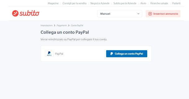 collegare conto PayPal da sito Subito