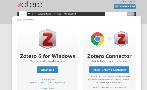 pagina download software sito Zotero
