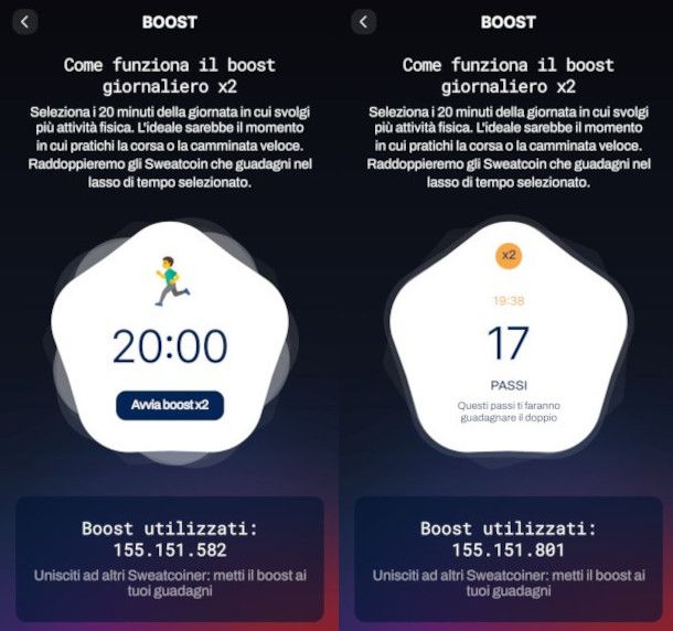 schermata Boost app Sweatcoin
