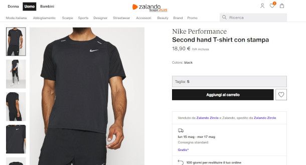 paggina di dettaglio articolo Second Hand Zalando