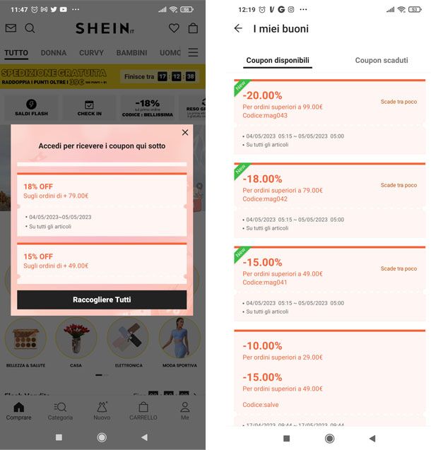 coupon SHEIN via app