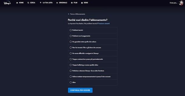 Come eliminare account Disney Plus