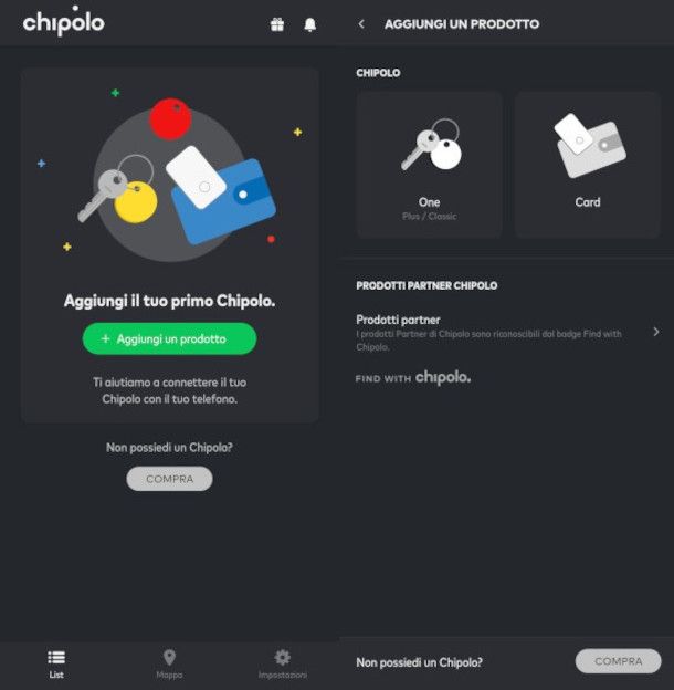 schermate app Chipolo