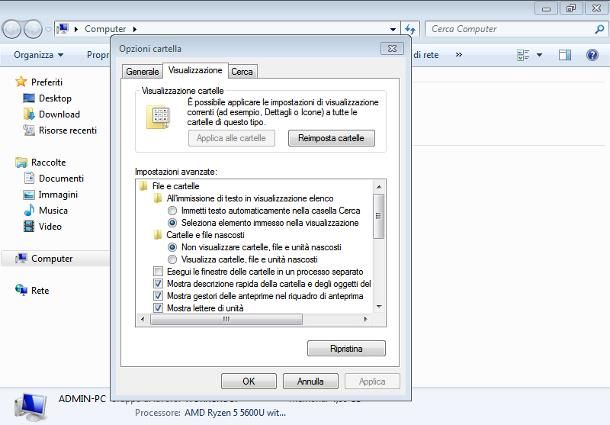 Come visualizzare file nascosti Windows 7