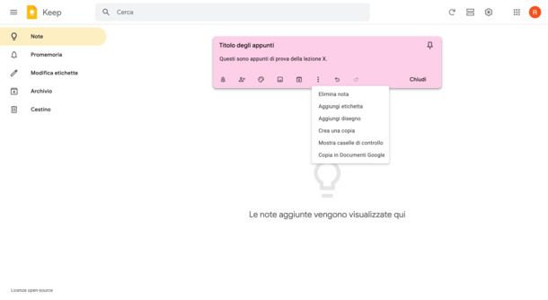 Google Keep per prendere appunti