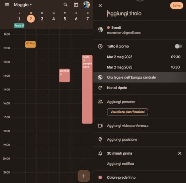 schermate app Google Calendar