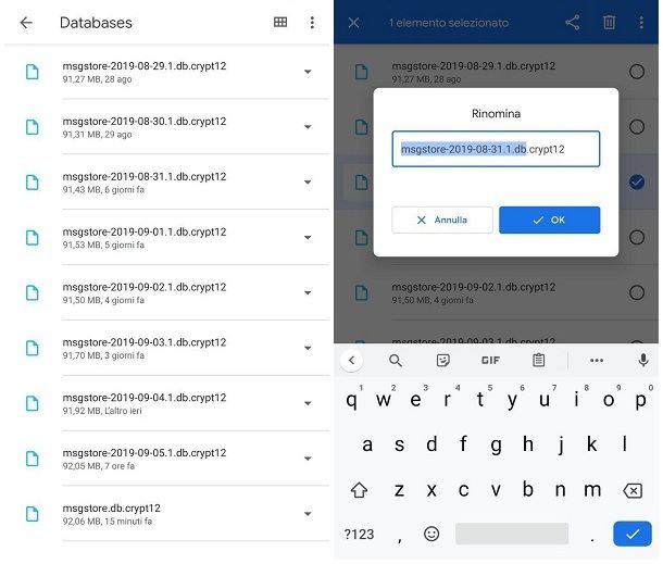 Backup manuale WhatsApp