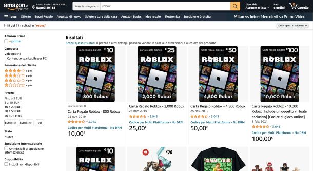 Roblox carte regalo Amazon