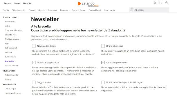 iscrizione newsletter Zalando