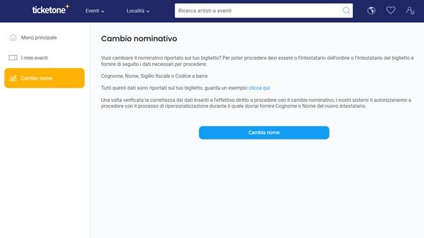 Cambio nominativo TicketOne